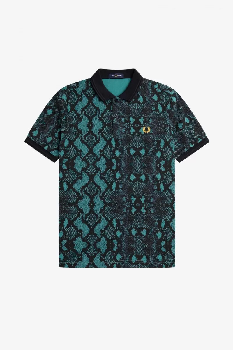 camicia da uomo fred perry con stampa serpente colore menta intenso