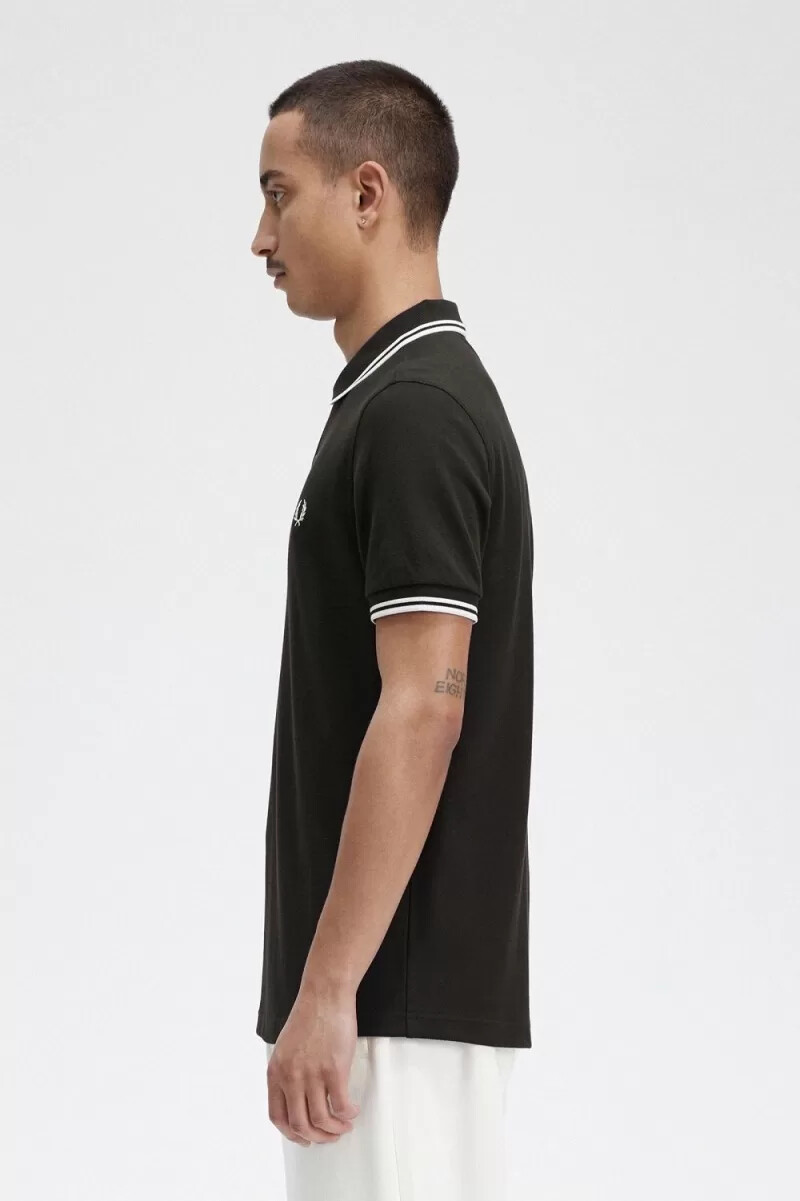 fred perry m3600 camicia da uomo verde notte bianco neve