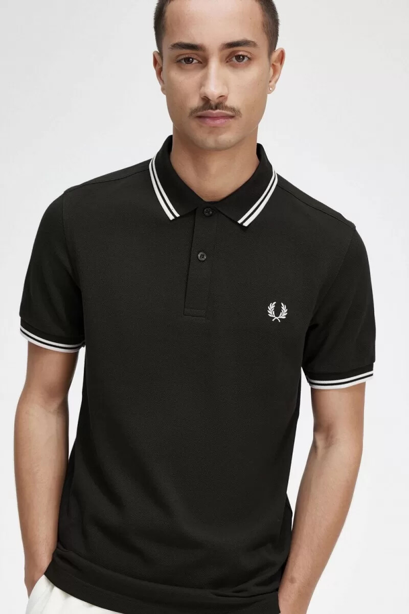 fred perry m3600 camicia da uomo verde notte bianco neve