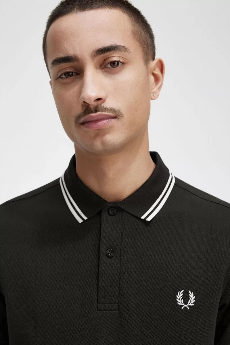 fred perry m3600 camicia da uomo verde notte bianco neve
