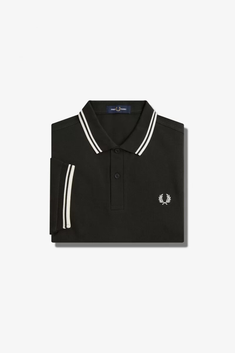 fred perry m3600 camicia da uomo verde notte bianco neve