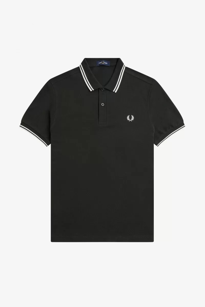 fred perry m3600 camicia da uomo verde notte bianco neve