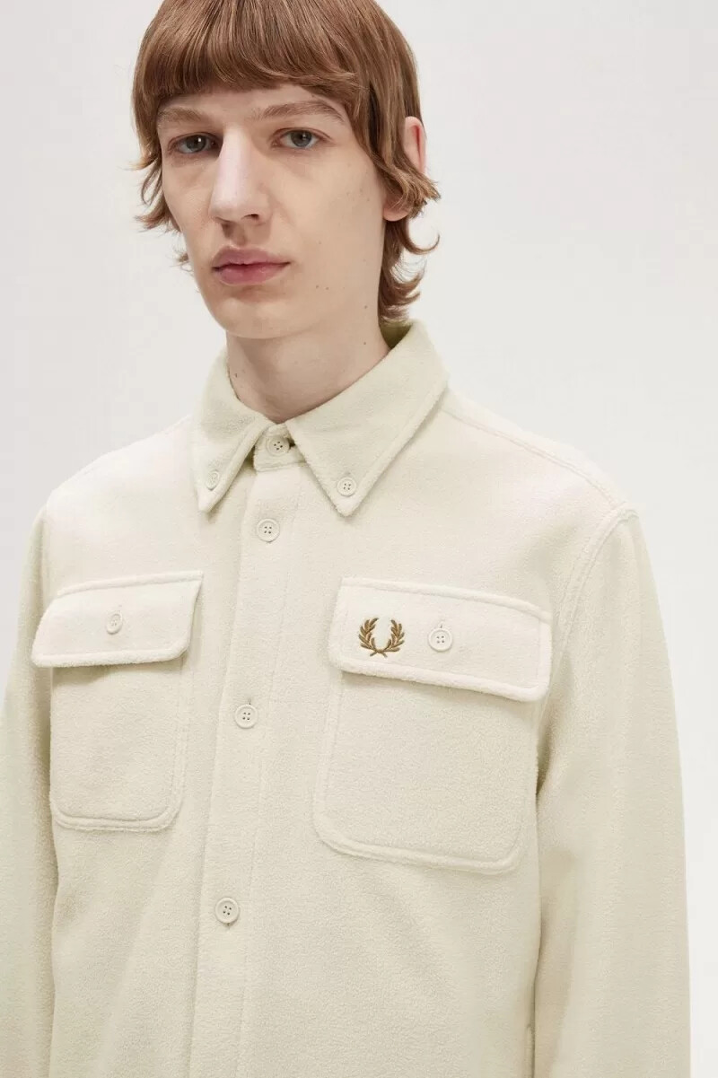 camicia da uomo in pile fred perry color avena