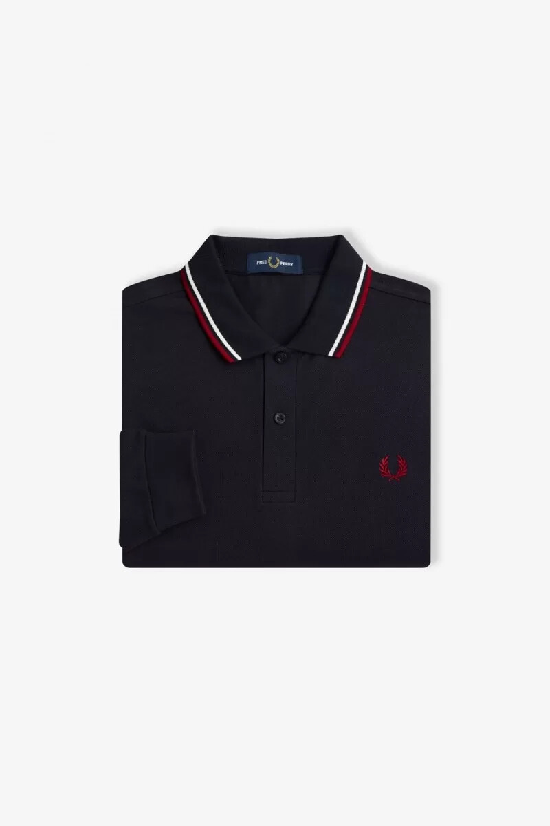 fred perry m3636 camicia da uomo blu navy bianco neve rosso bruciato