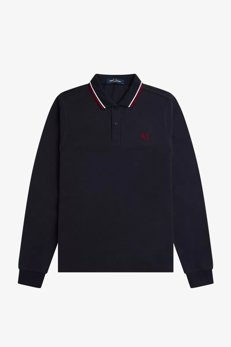 fred perry m3636 camicia da uomo blu navy bianco neve rosso bruciato