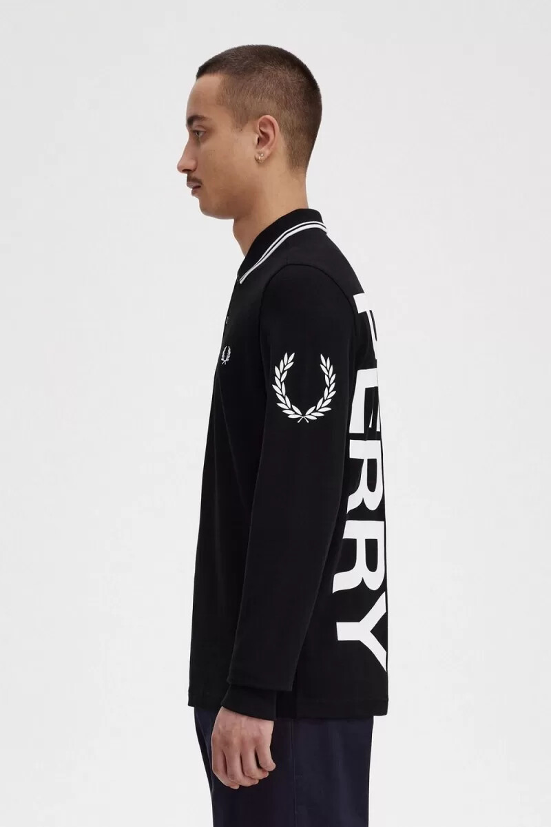 camicia da uomo a maniche lunghe fred perry bold graphic nera