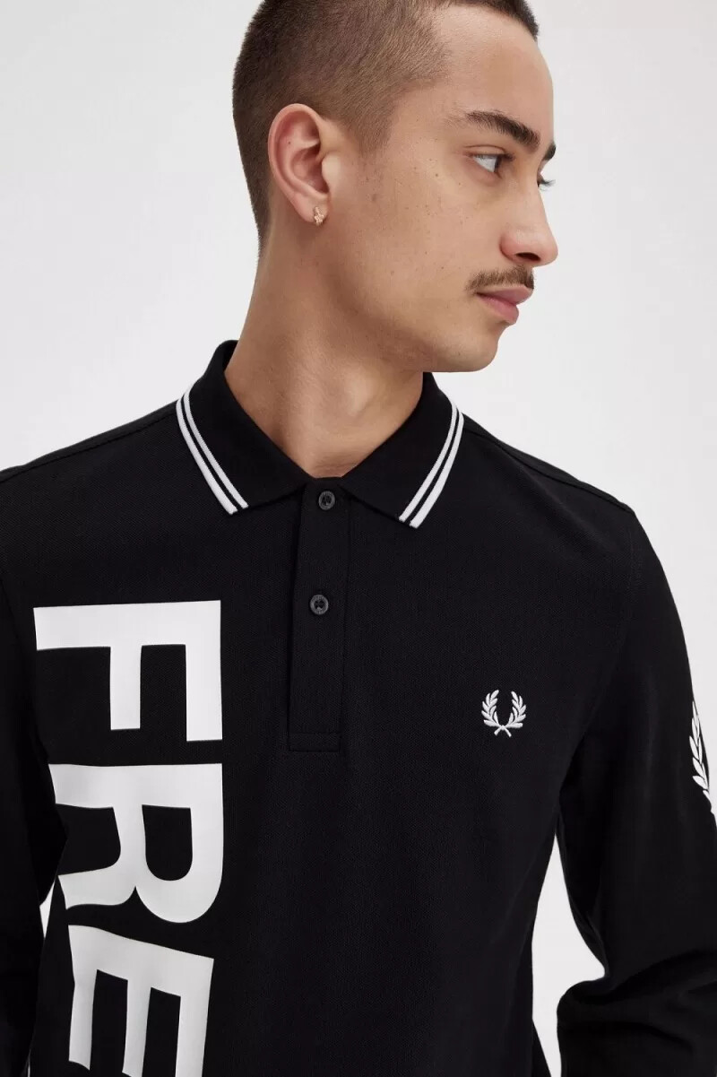 camicia da uomo a maniche lunghe fred perry bold graphic nera
