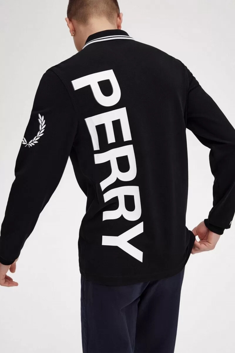 camicia da uomo a maniche lunghe fred perry bold graphic nera