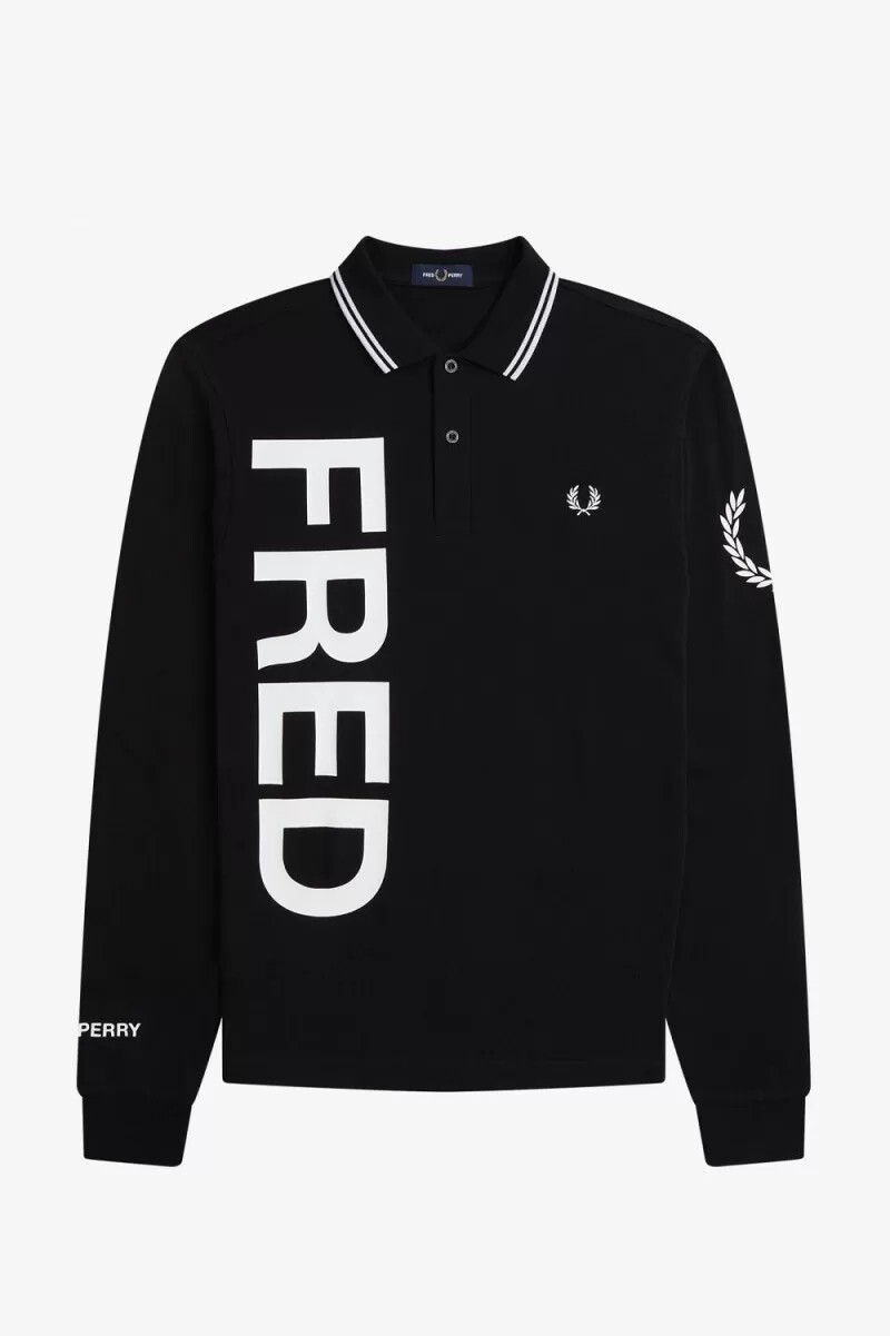 camicia da uomo a maniche lunghe fred perry bold graphic nera