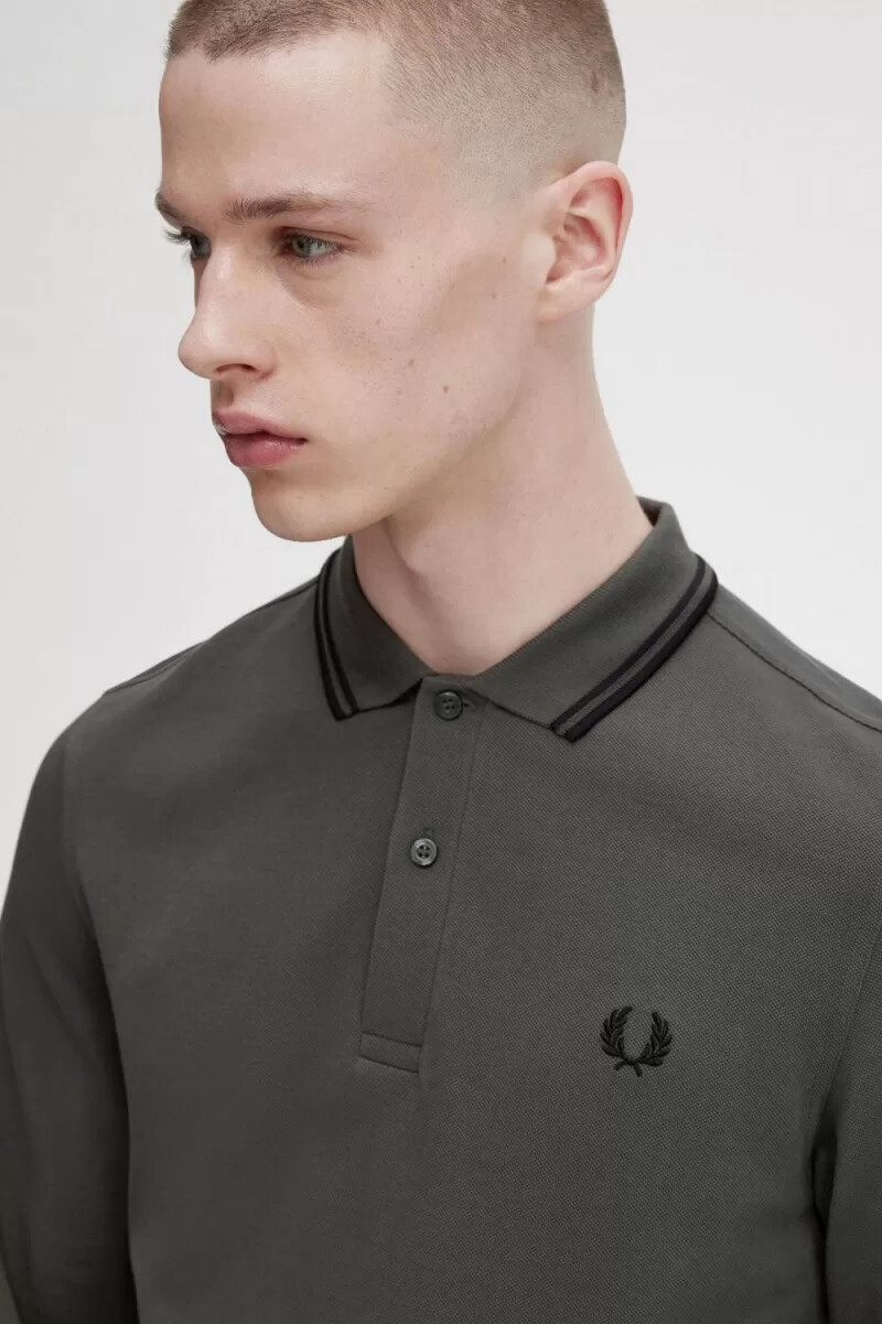 fred perry m3636 camicia da uomo verde campo nera
