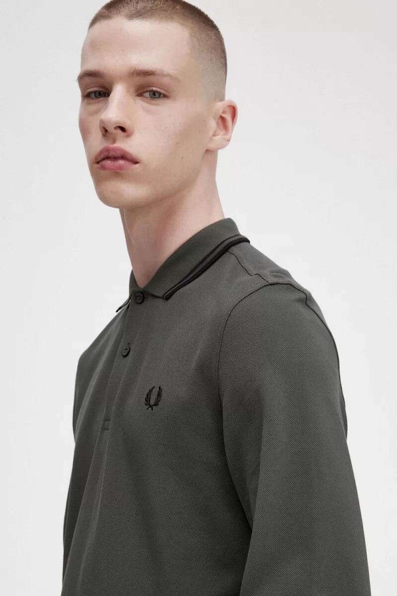 fred perry m3636 camicia da uomo verde campo nera