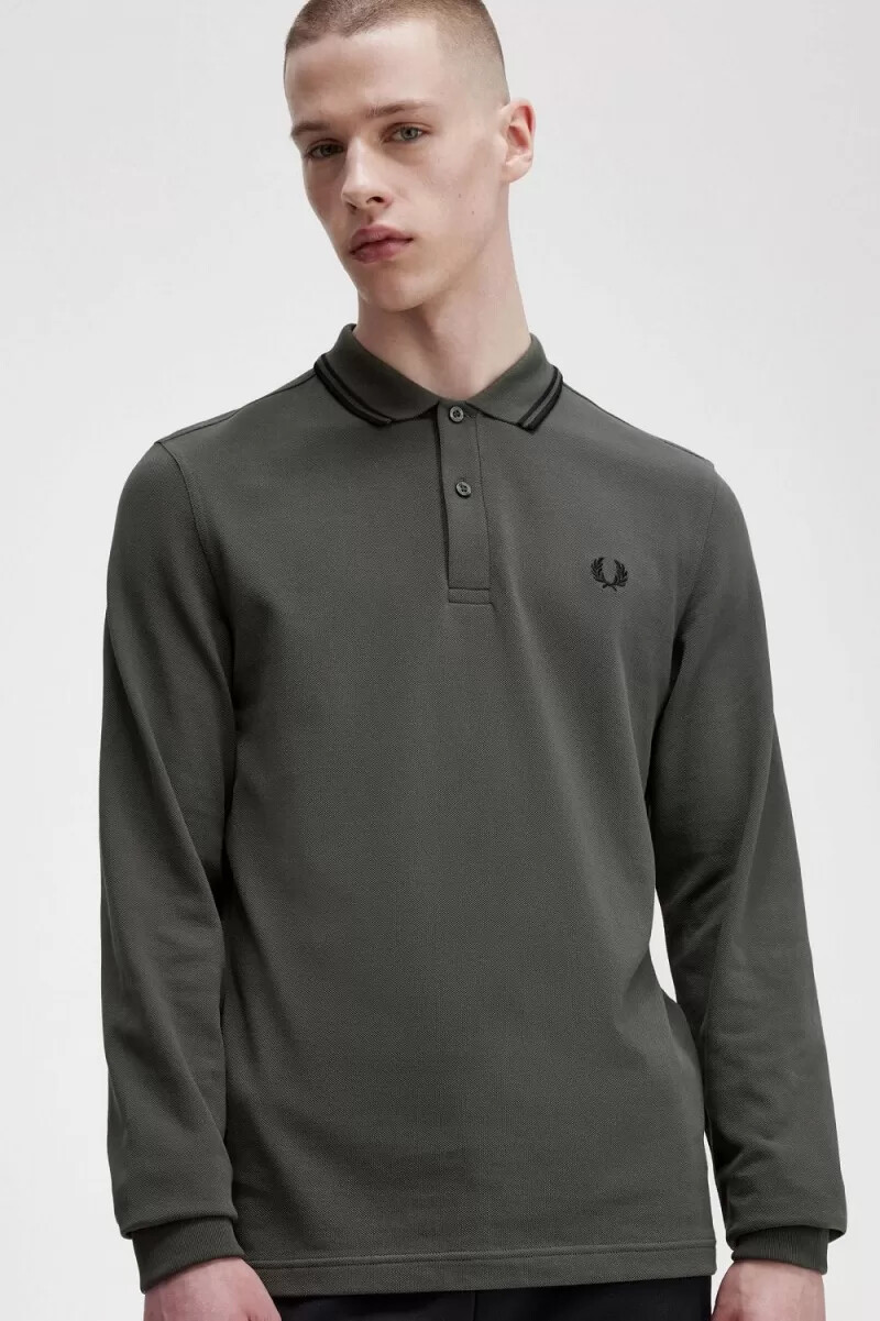 fred perry m3636 camicia da uomo verde campo nera