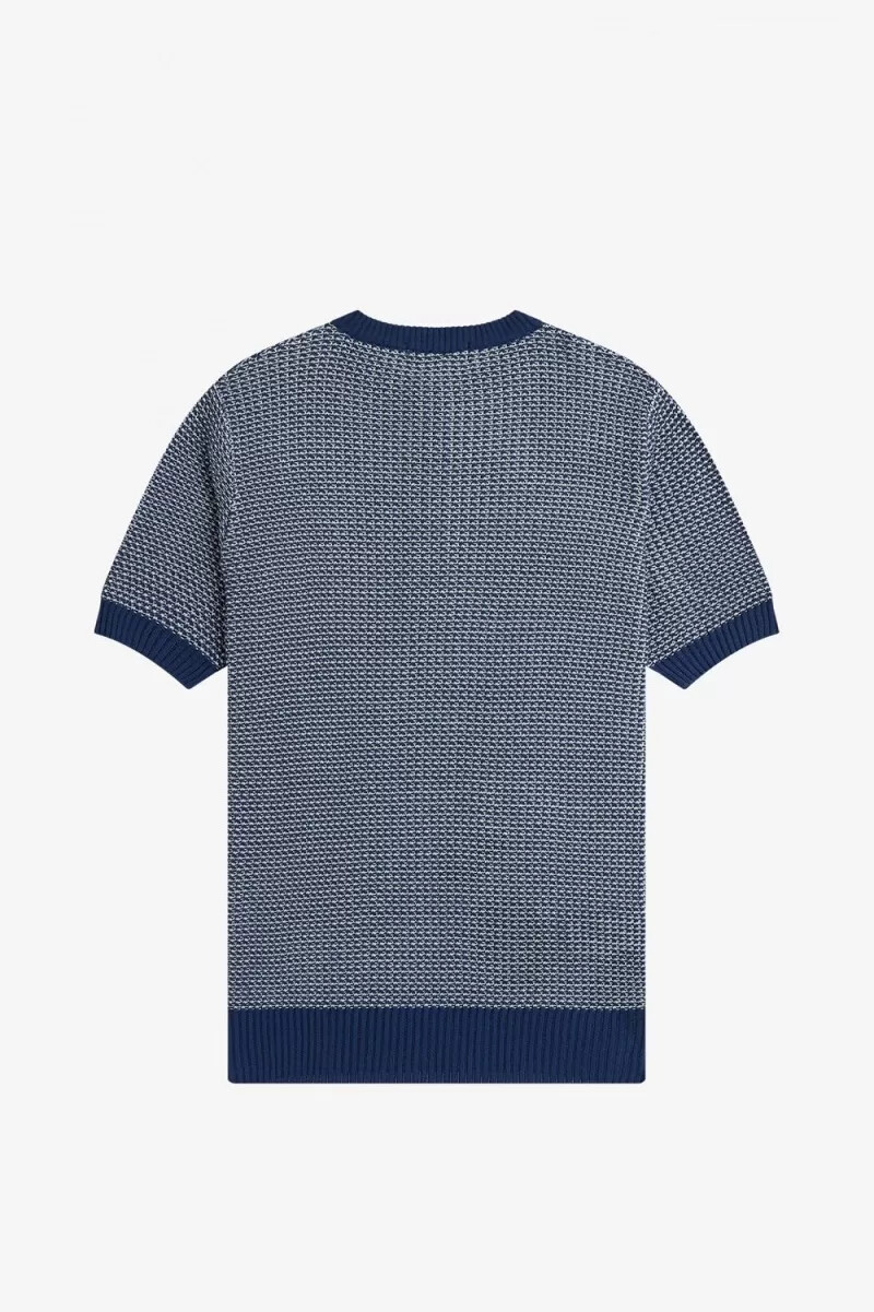 camicia da uomo in maglia bicolore fred perry blu navy francese