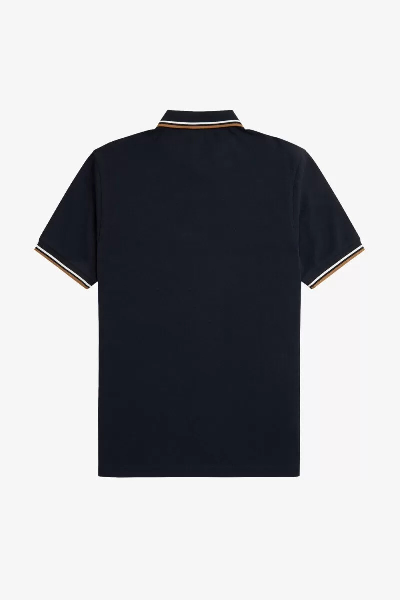 fred perry m3600 camicia da uomo blu navy bianco neve marrone