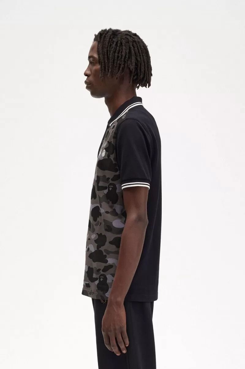 camicia da uomo fred perry camouflage nera