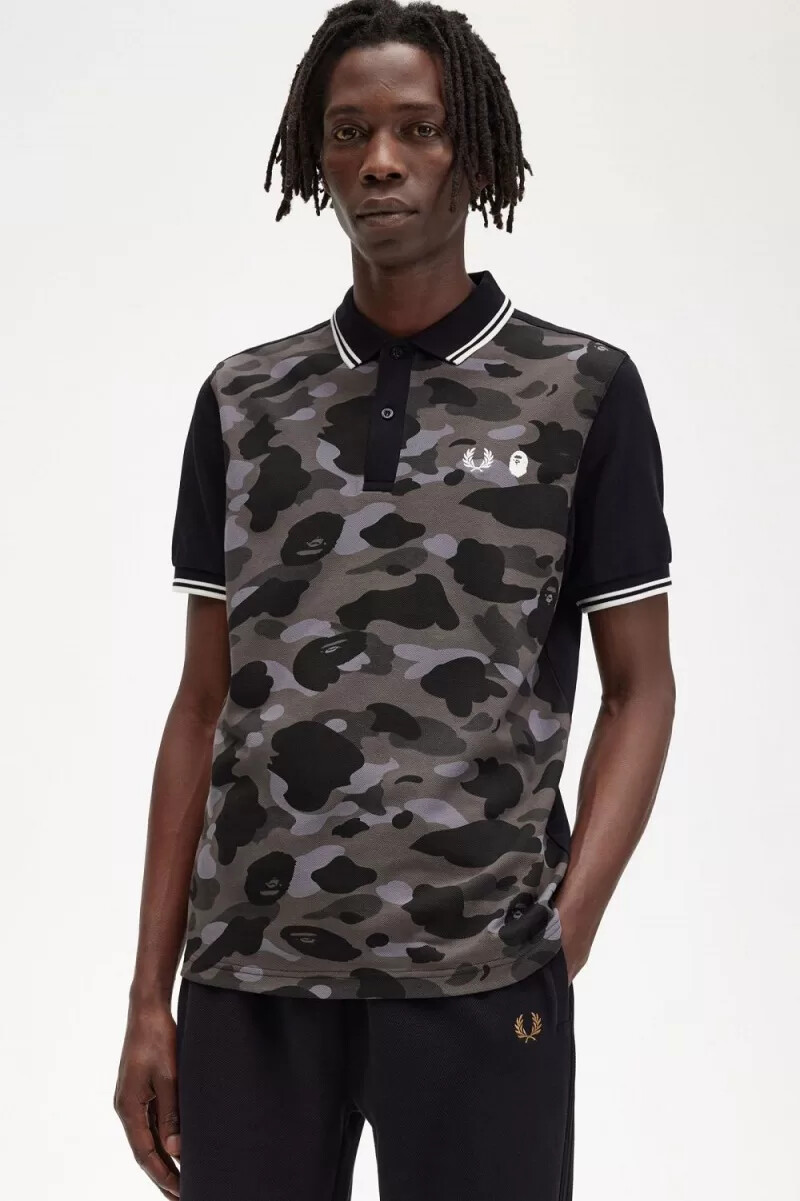camicia da uomo fred perry camouflage nera