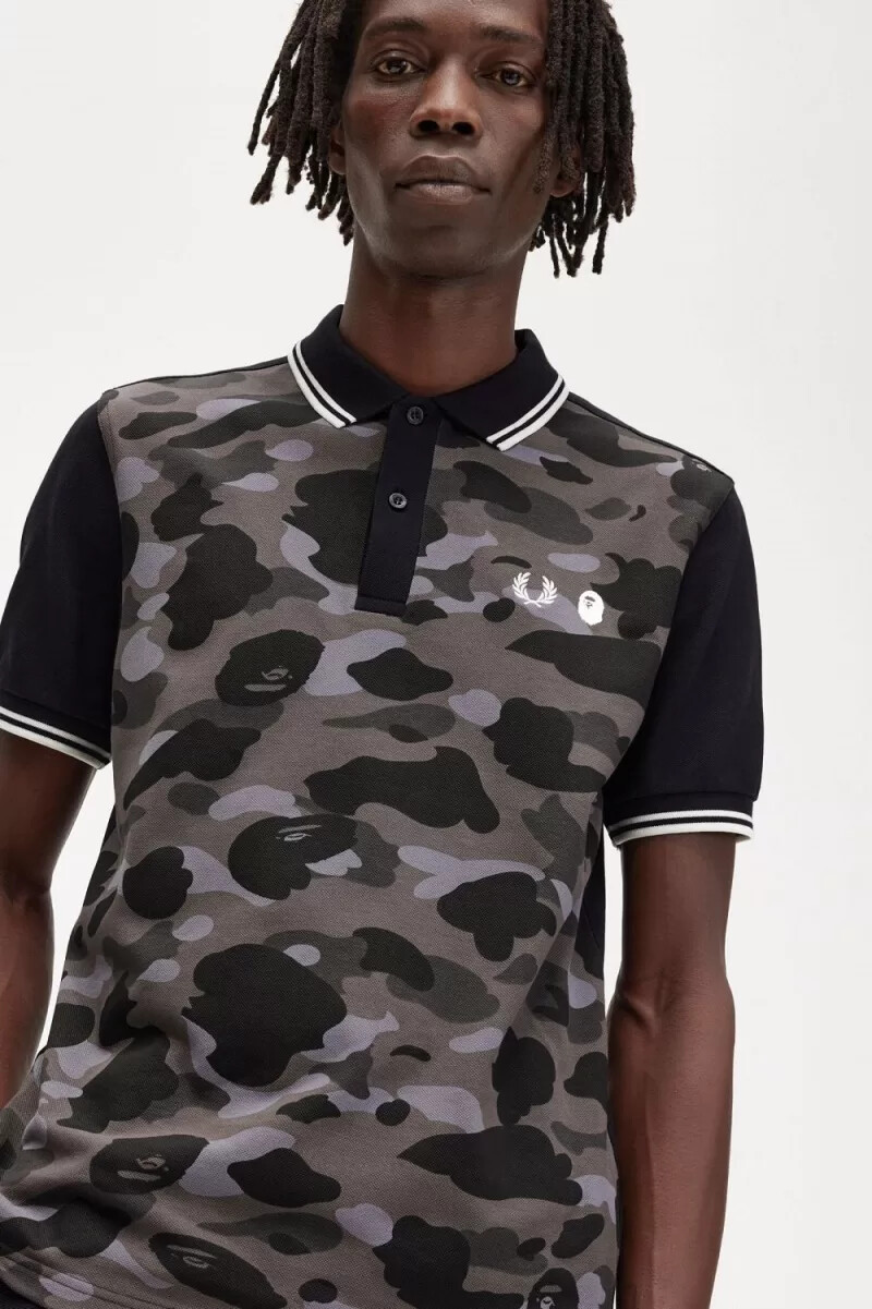 camicia da uomo fred perry camouflage nera