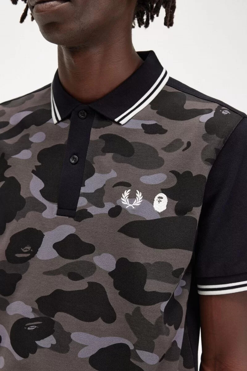 camicia da uomo fred perry camouflage nera