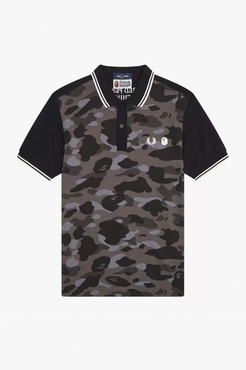 camicia da uomo fred perry camouflage nera