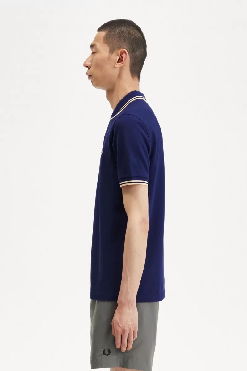 fred perry m3600 camicia da uomo blu navy francese aqua cream aqua cream