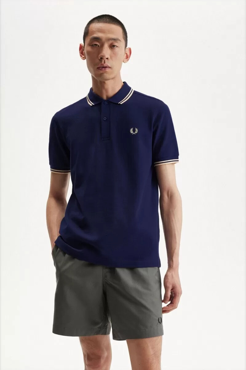 fred perry m3600 camicia da uomo blu navy francese aqua cream aqua cream