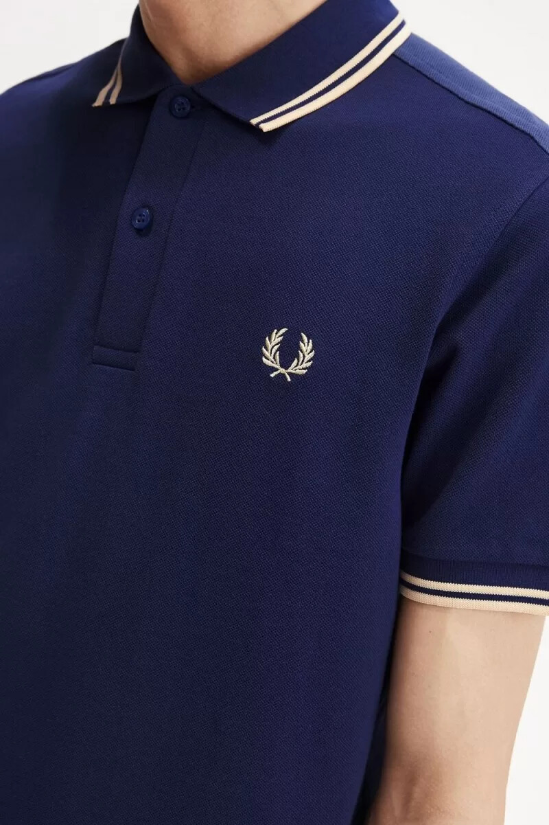 fred perry m3600 camicia da uomo blu navy francese aqua cream aqua cream
