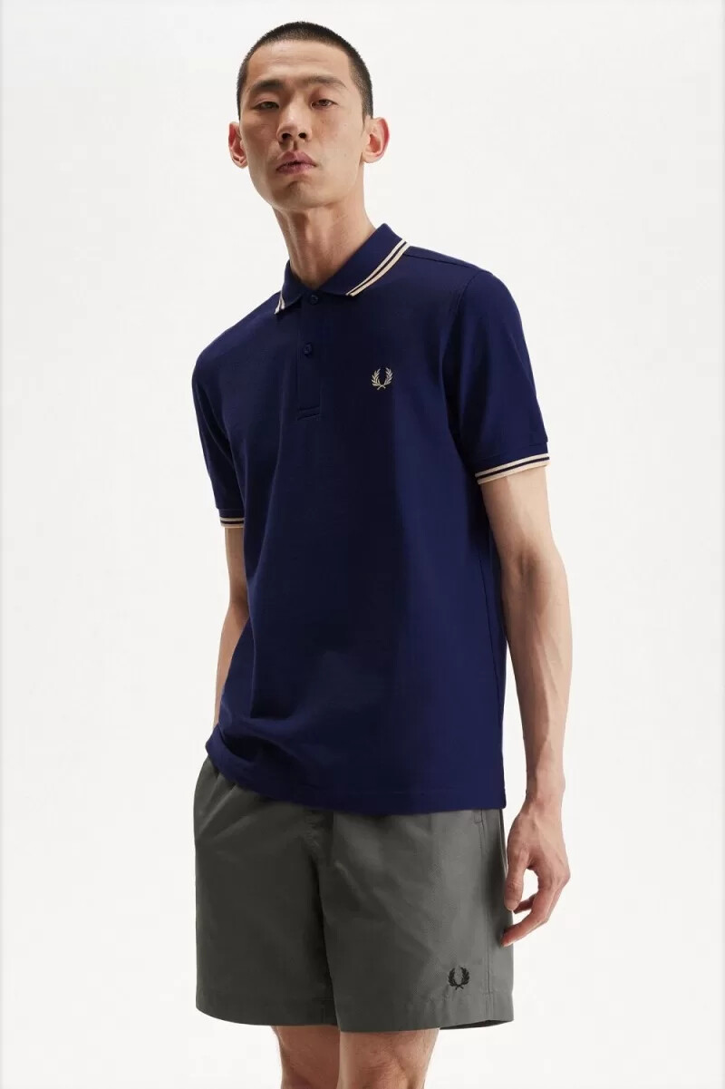 fred perry m3600 camicia da uomo blu navy francese aqua cream aqua cream