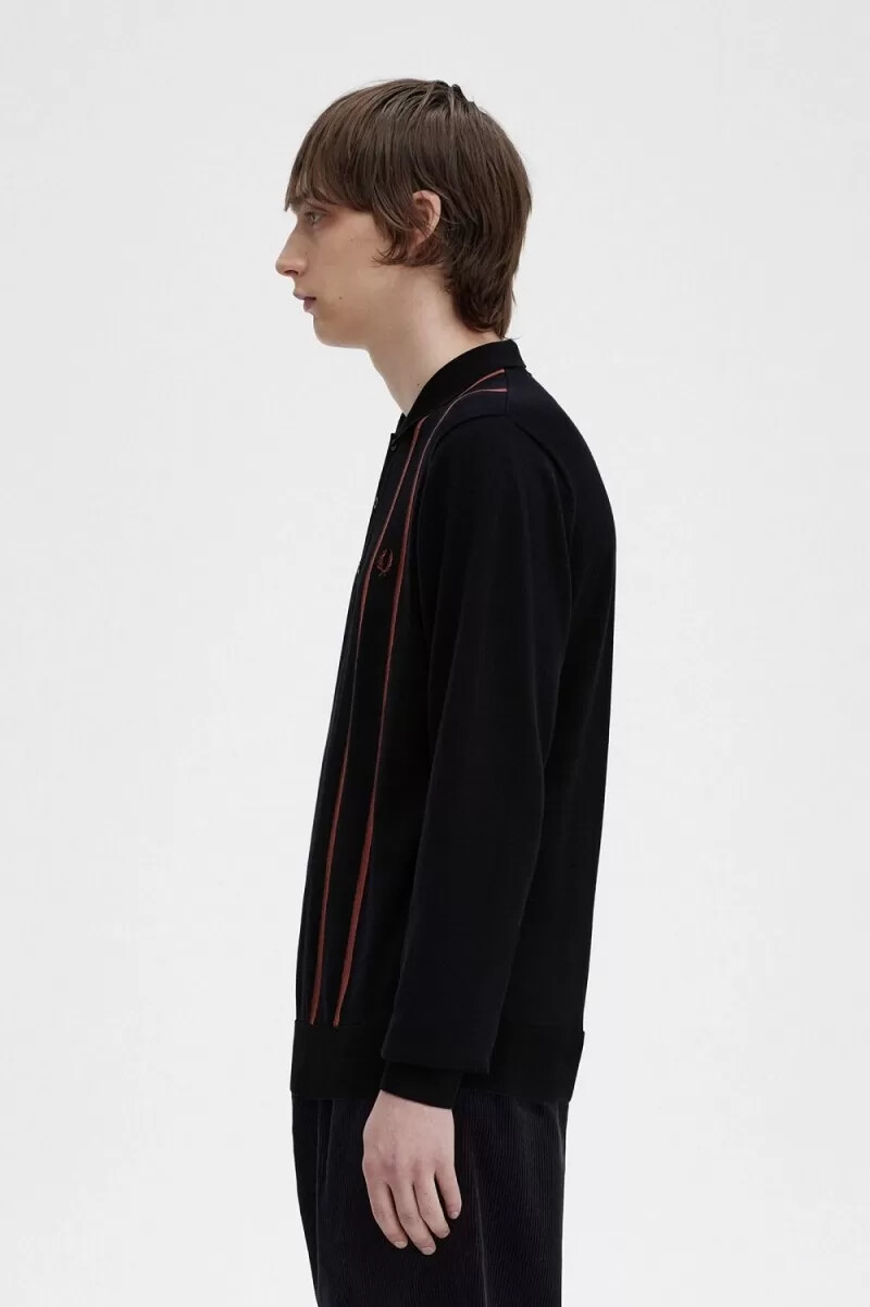camicia da uomo in maglia a righe verticali fred perry nera