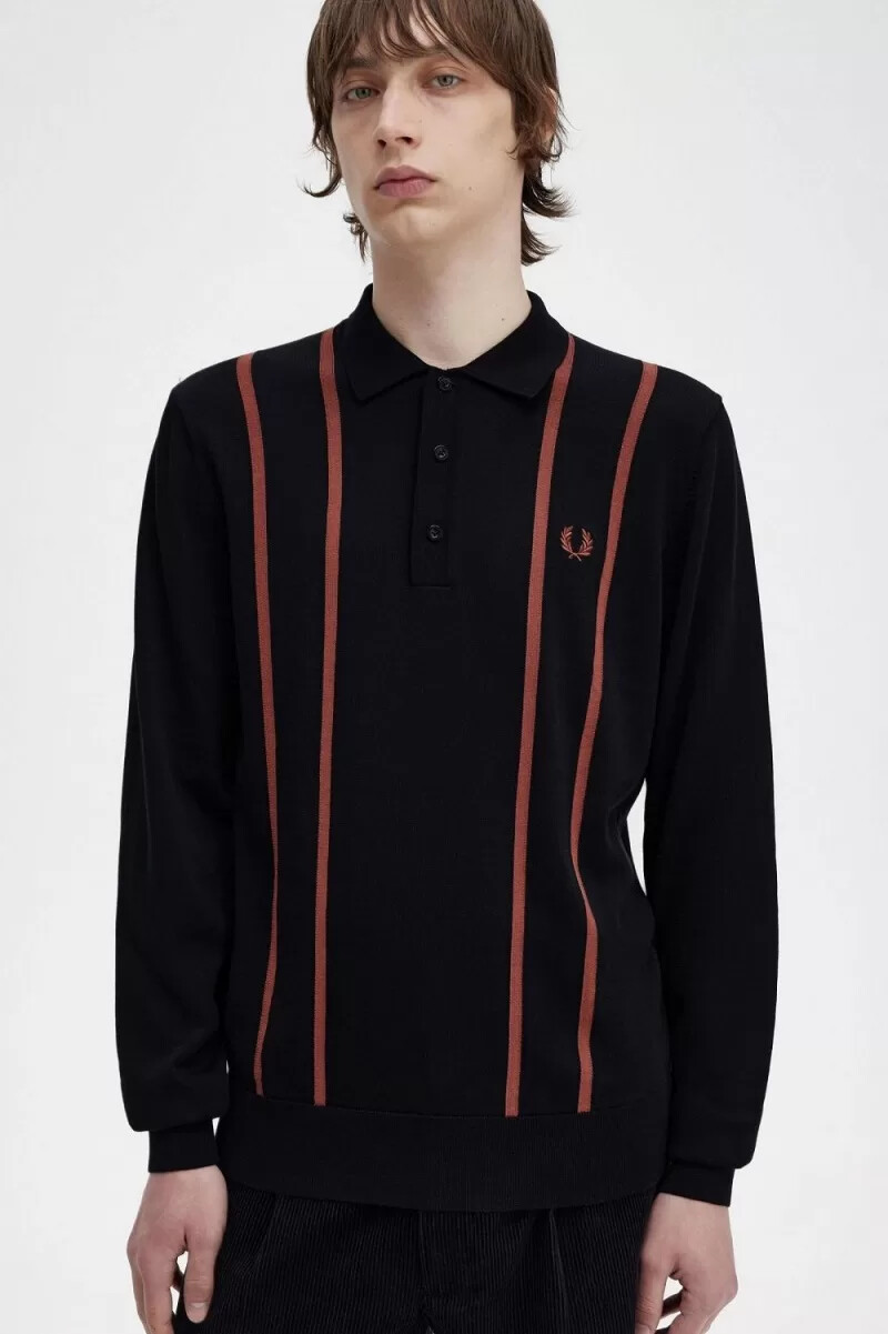 camicia da uomo in maglia a righe verticali fred perry nera