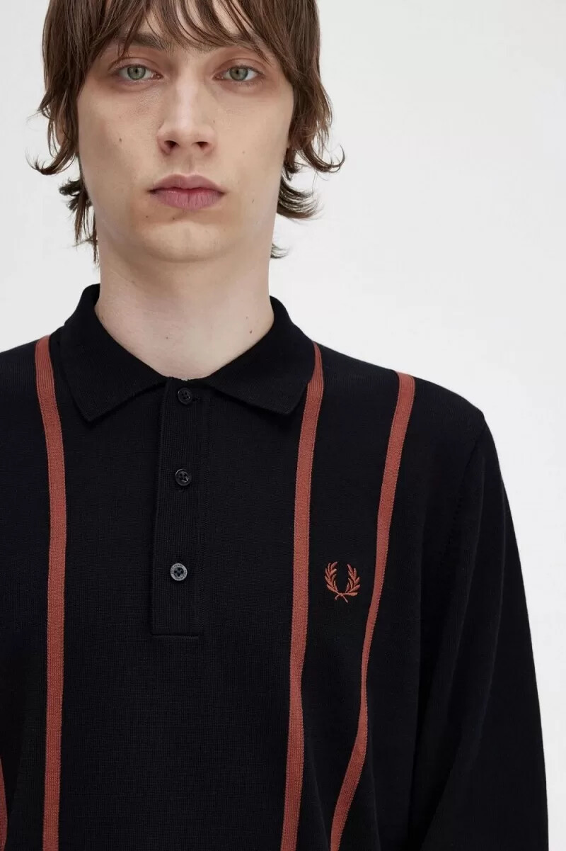 camicia da uomo in maglia a righe verticali fred perry nera