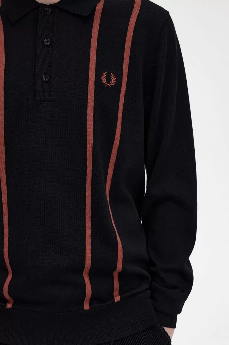 camicia da uomo in maglia a righe verticali fred perry nera