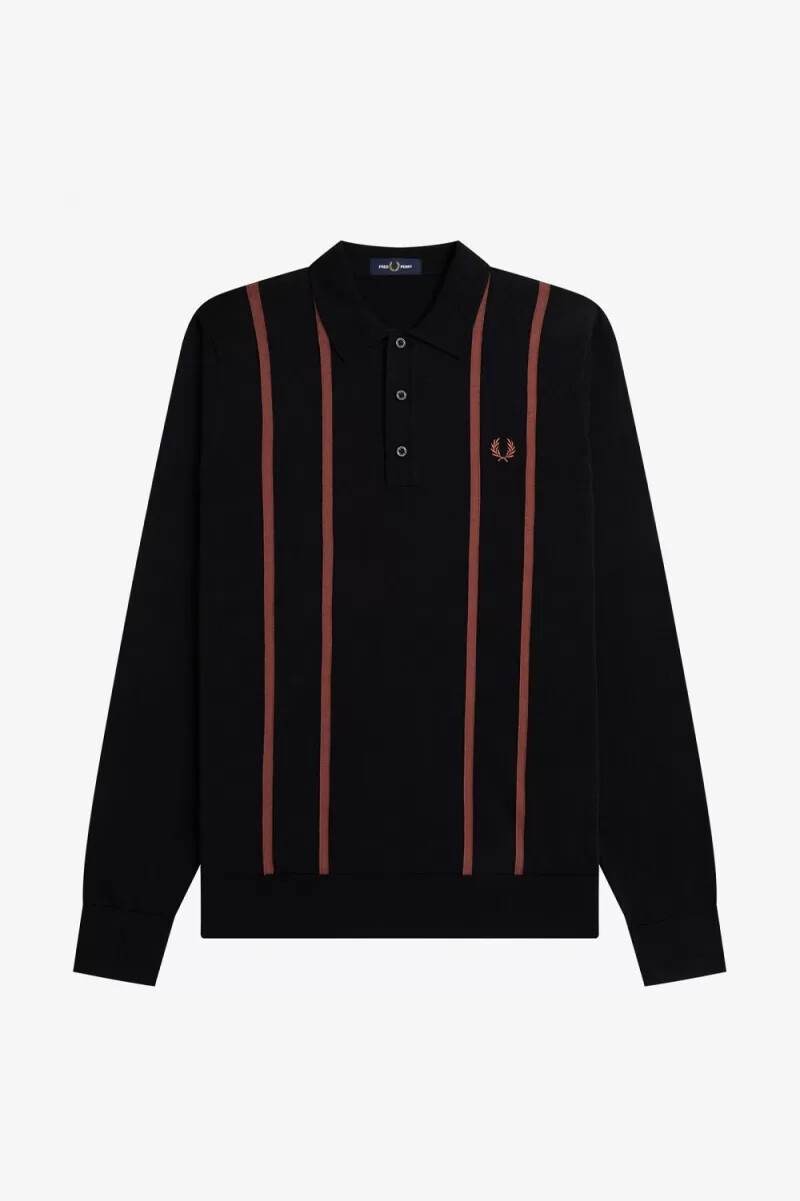 camicia da uomo in maglia a righe verticali fred perry nera