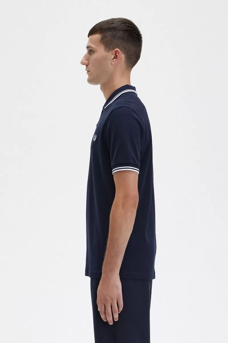fred perry m3600 camicia da uomo blu navy e bianca