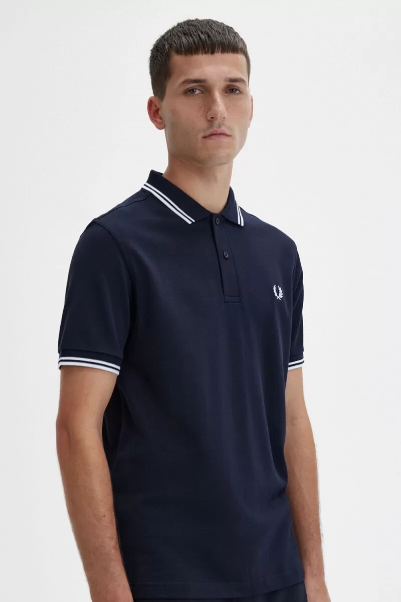 fred perry m3600 camicia da uomo blu navy e bianca