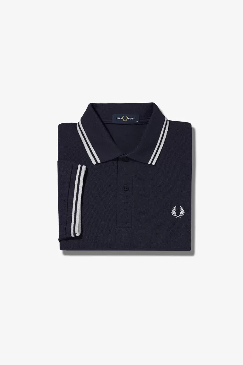 fred perry m3600 camicia da uomo blu navy e bianca