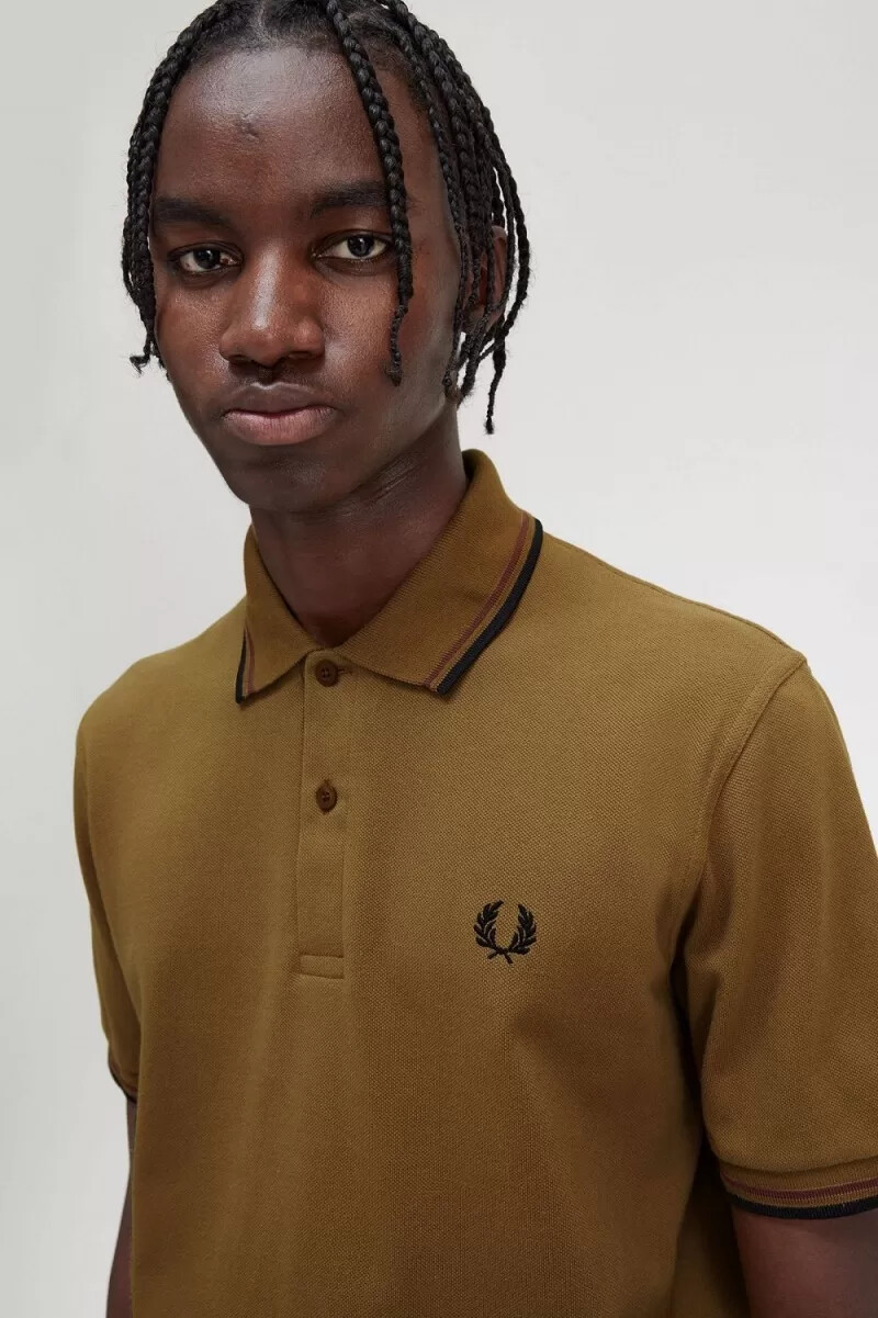 fred perry m12 camicia da uomo caffè scuro whisky marrone nero