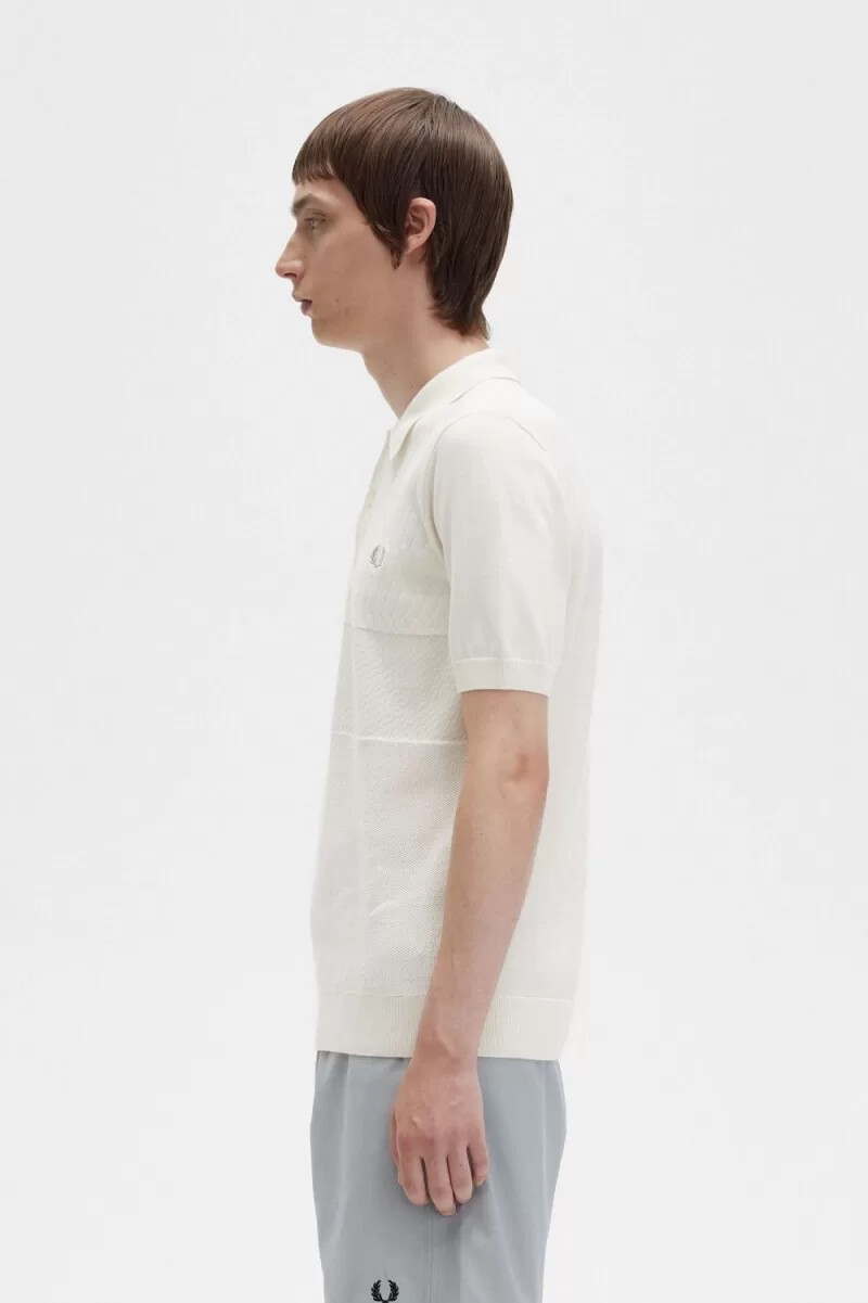 camicia da uomo in maglia con pannello tonale fred perry beige