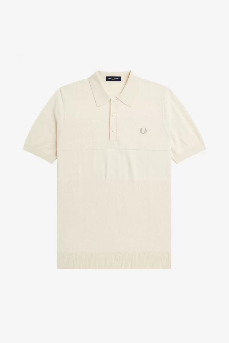camicia da uomo in maglia con pannello tonale fred perry beige