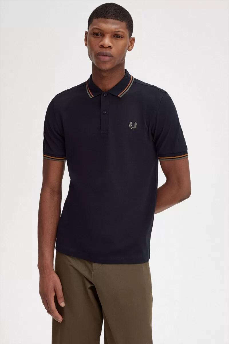 fred perry m3600 camicia da uomo blu navy marrone verde campo