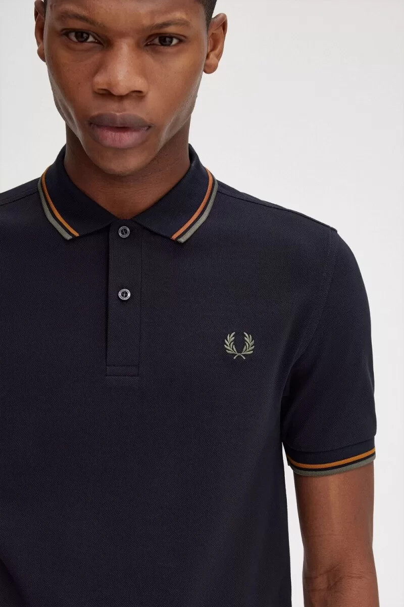 fred perry m3600 camicia da uomo blu navy marrone verde campo