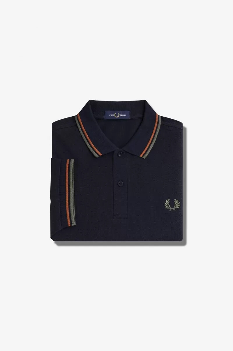 fred perry m3600 camicia da uomo blu navy marrone verde campo