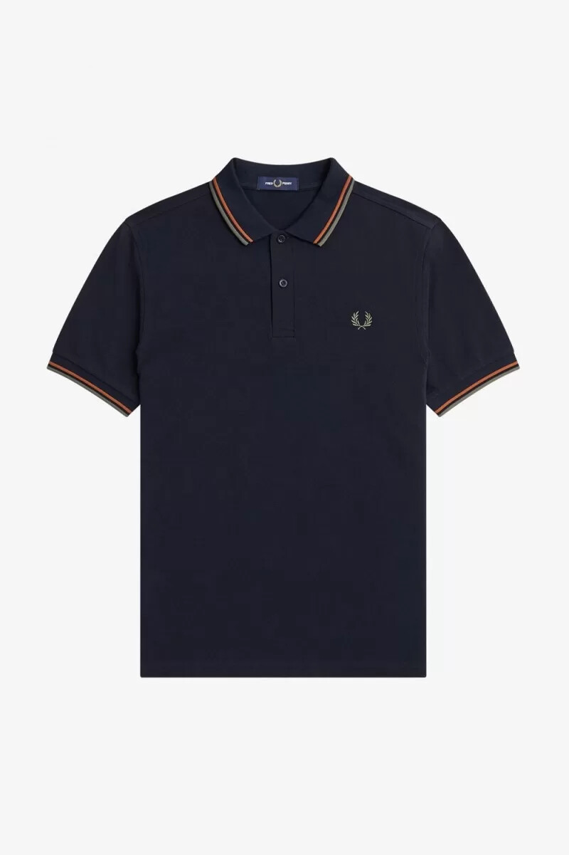 fred perry m3600 camicia da uomo blu navy marrone verde campo