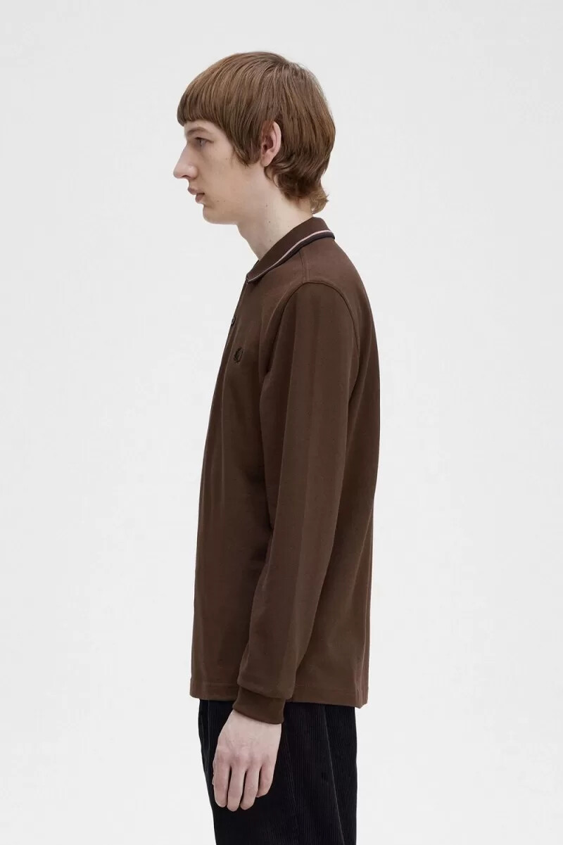 fred perry m3636 camicia da uomo burnt tobacco rosa scuro nero