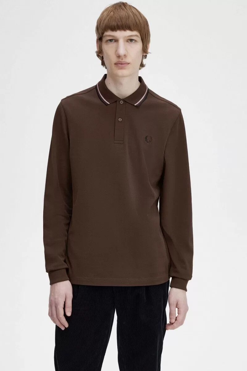 fred perry m3636 camicia da uomo burnt tobacco rosa scuro nero