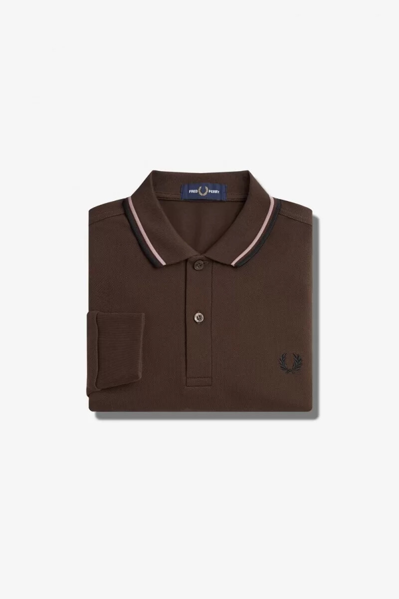 fred perry m3636 camicia da uomo burnt tobacco rosa scuro nero