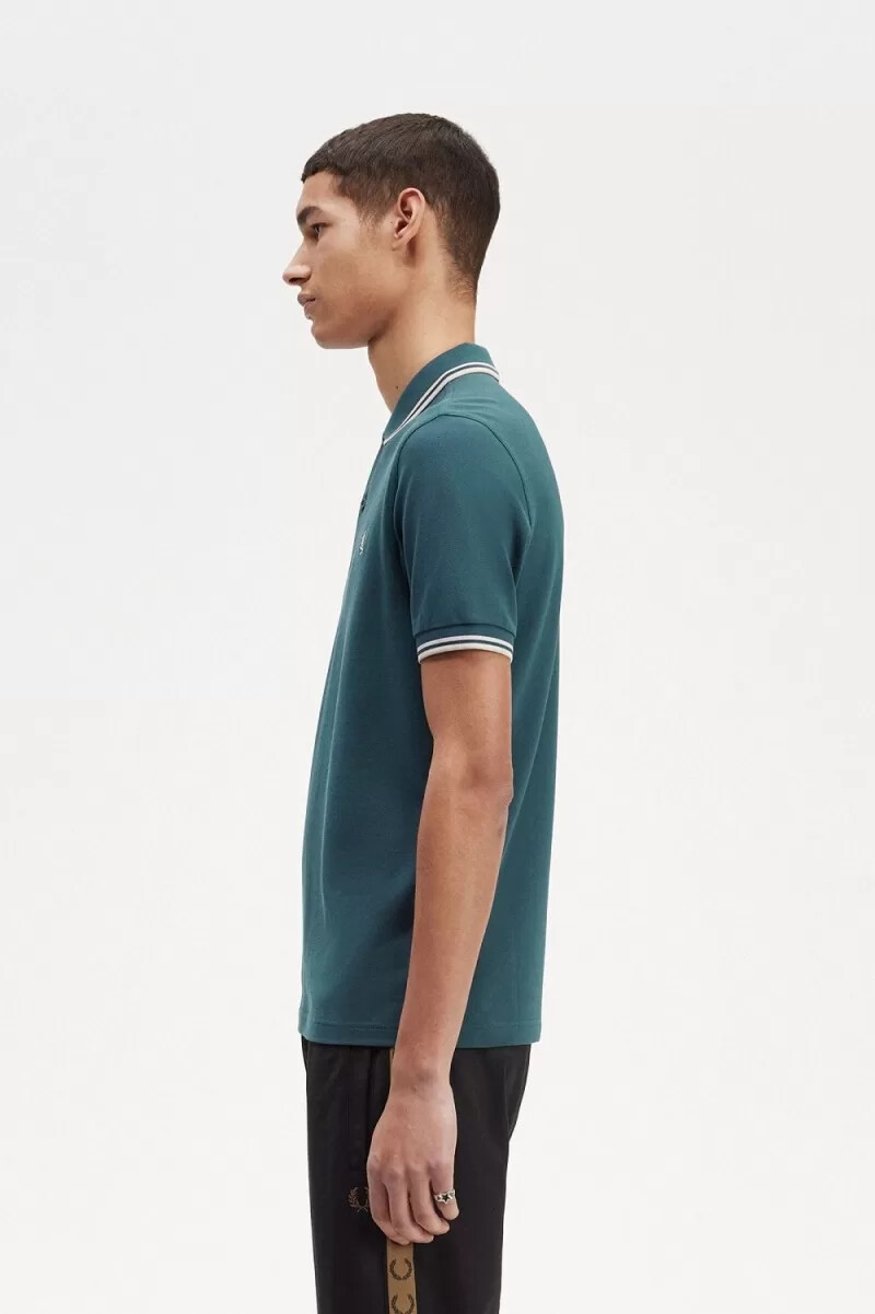 fred perry m3600 camicia da uomo blu petrolio e menta chiara