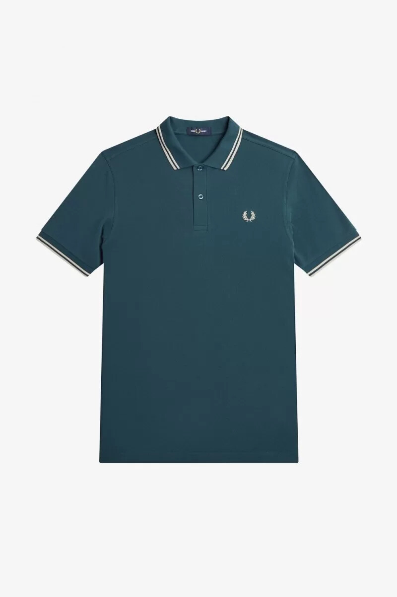 fred perry m3600 camicia da uomo blu petrolio e menta chiara