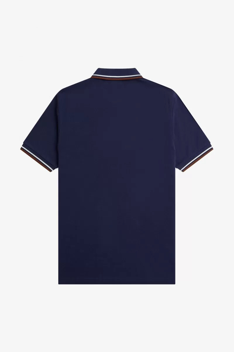fred perry m3600 camicia da uomo blu navy francese beige whisky marrone