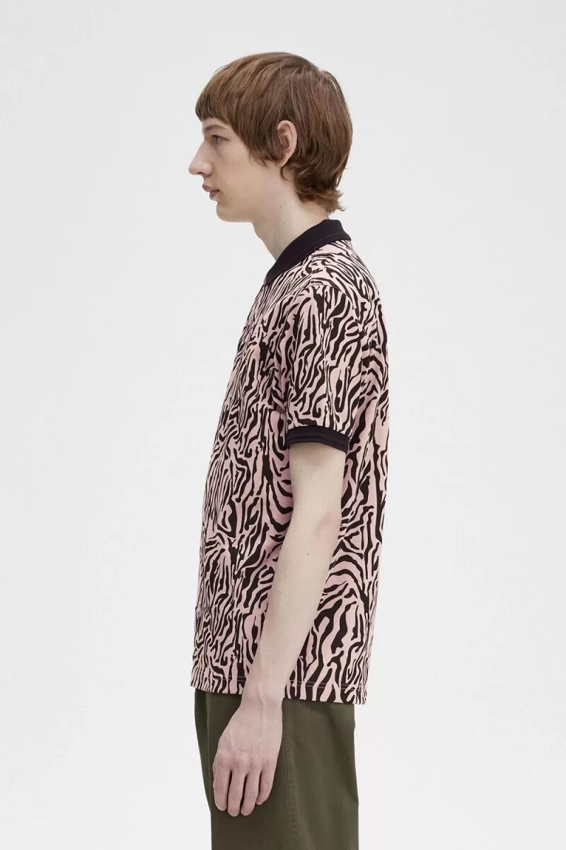 camicia da uomo fred perry con stampa zebrata rosa antico