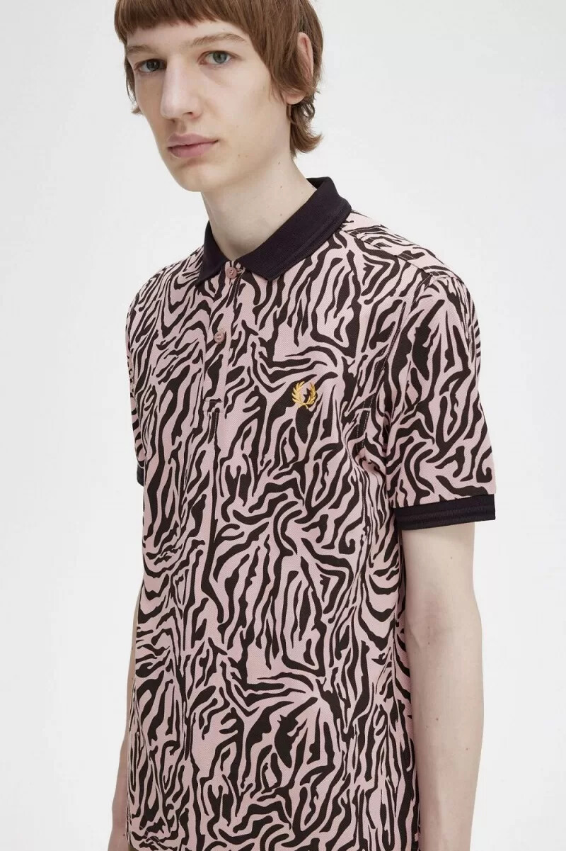 camicia da uomo fred perry con stampa zebrata rosa antico